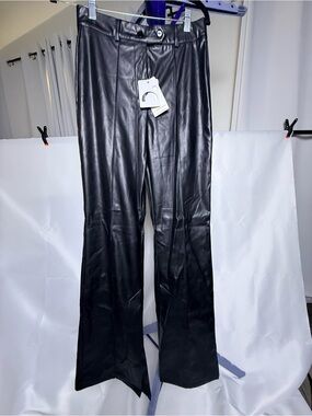 Black Faux Leather Trousers — Women